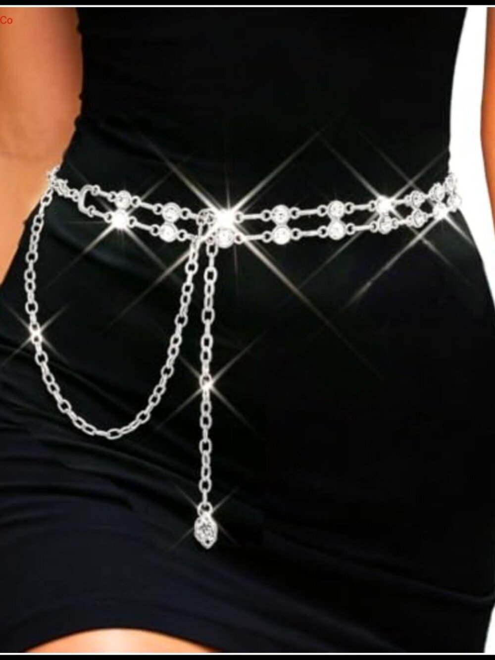Rhinestone Chain Belt Sparkly Glass Alloy Silver Fashion Waist Accessories